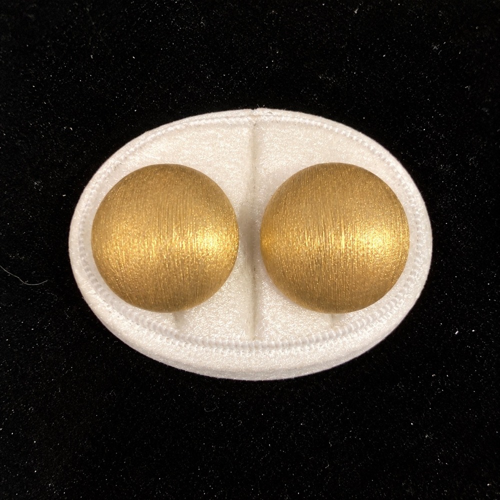 Crown Trifari Vintage Clip On Earrings Gold Tone Brushed Textured Dome MCM
